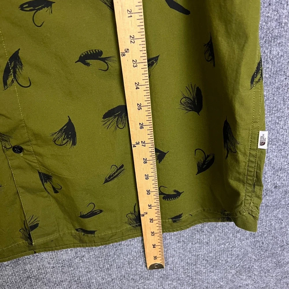 The North Face Button Up Shirt Mens XXL Green Excellent Fly Fishing Print Cotton